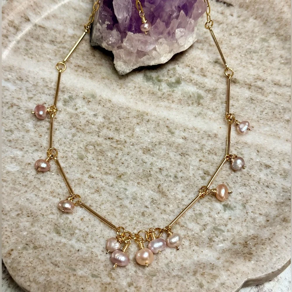 Bar-Link Freshwater Pearl Charm Necklace